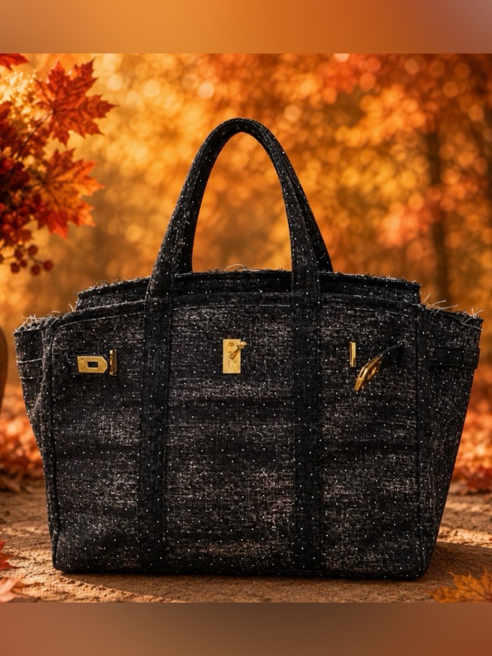 Boatkin Black Denim with Rhinestone Canvas Tote Bag~ Solid Color Carryall